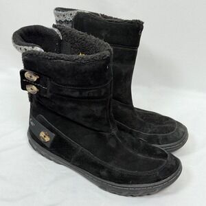 CAT Caterpillar Black Suede Leather Winter Boots Knit Cuff Womens US 7.5